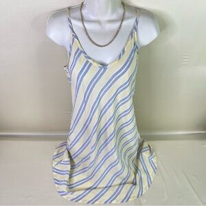 Flax Midi Yellow Blue & White Stripe Spaghetti Strap Viscose & Linens Dress Sz P